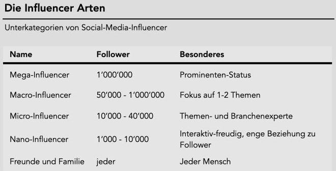 Influencer-Arten