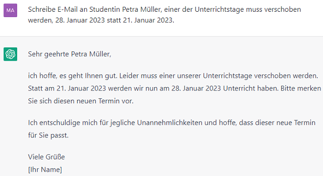 ChatGPT: E-Mail Bildungsumfeld