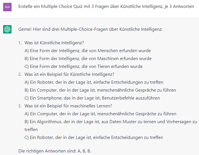 ChatGPT: Multiple Choice Quiz zu KI