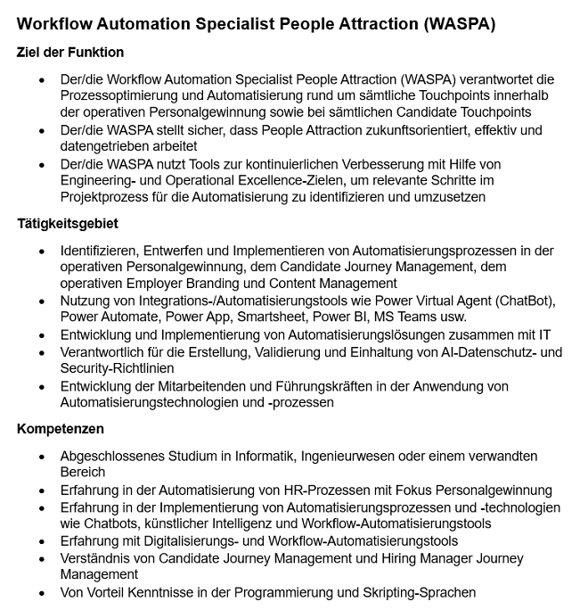 Stellenbschrieb Workflow Automation Specialist People Attraction