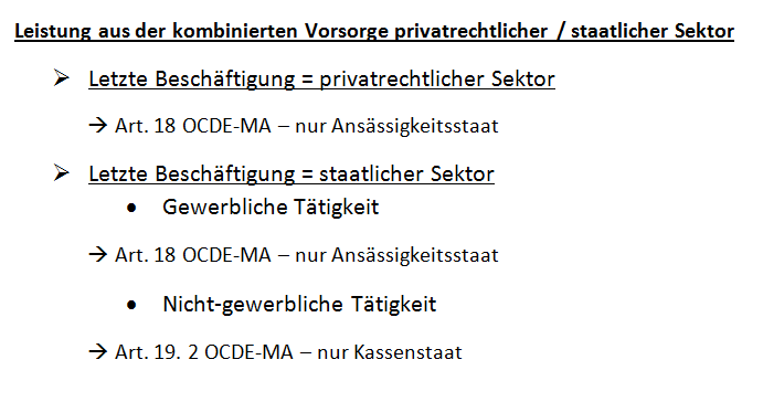 Leistung aus der kombinierten Vorsorge privatrechtlicher / staatlicher Sektor