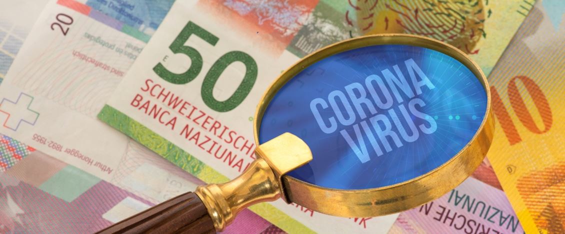 Lupe Coronavirus und Schweizer Franken