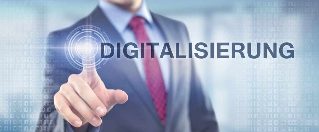 Slider Mann zeigt auf Digitalisierung Hologramm