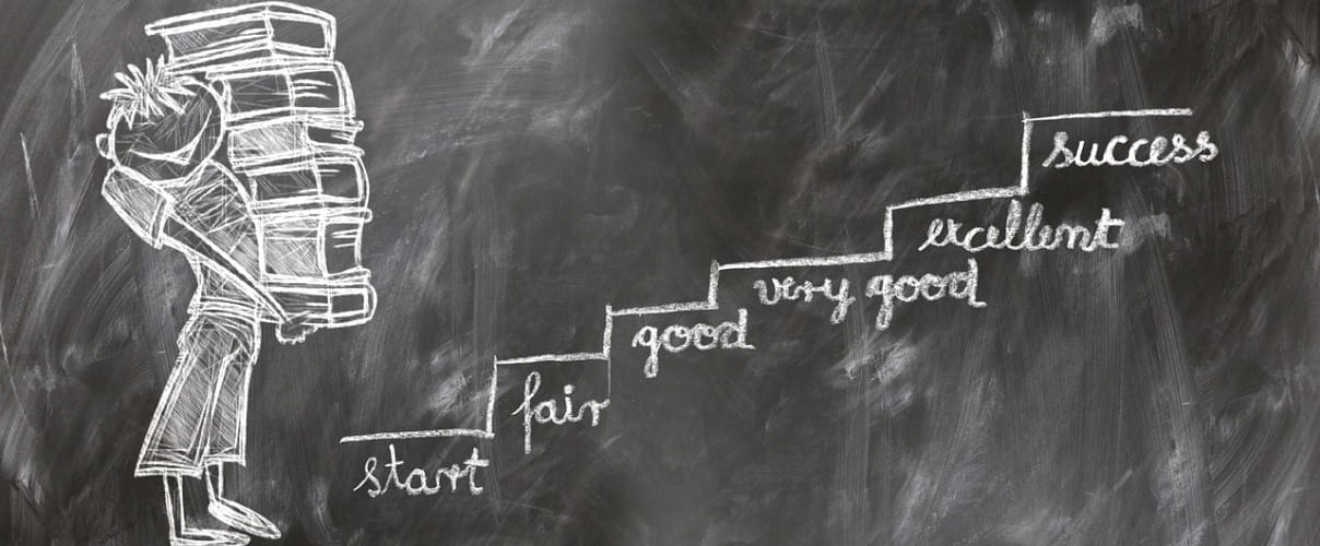 Zeichnung Treppe Mann mit Buechern