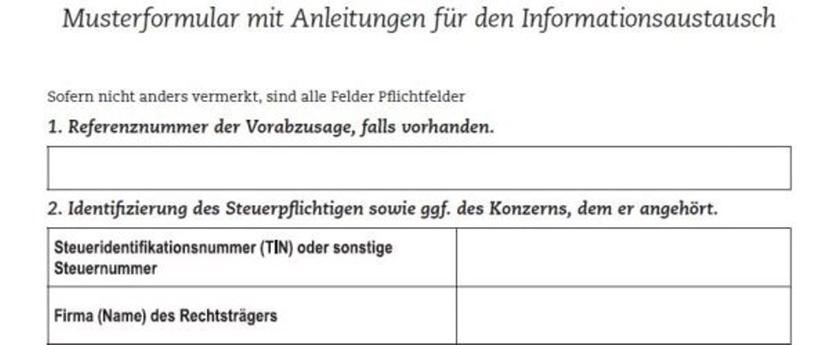 Musterformular spontaner Austausch von Steuerrulings