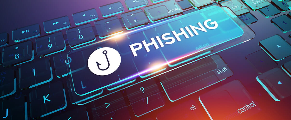 Phishing-Zeichen auf Computertastatur