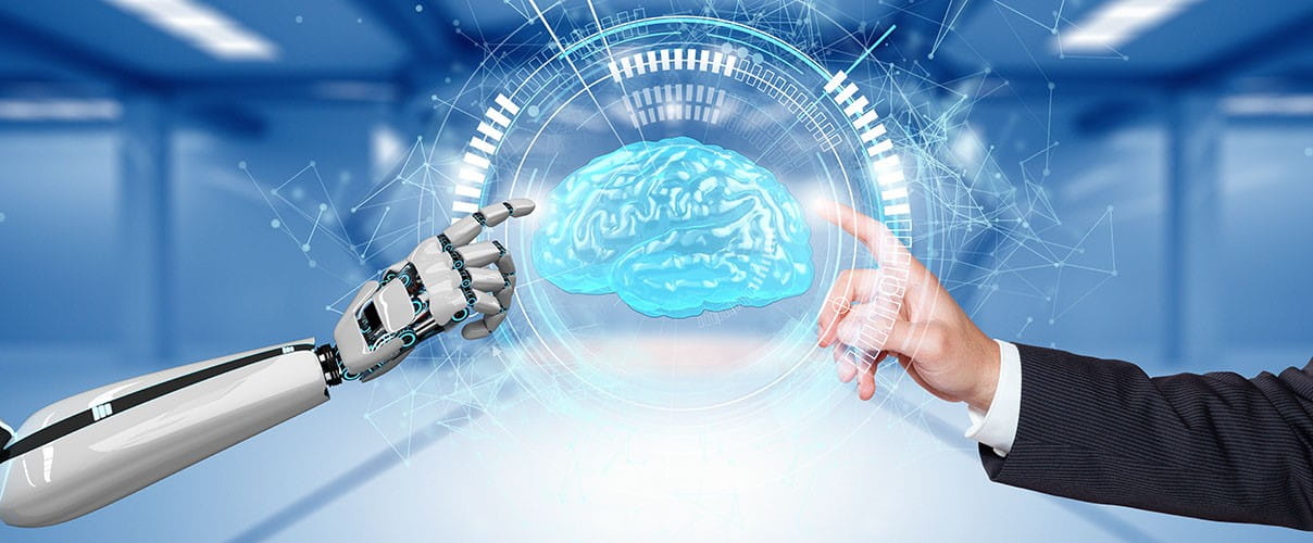Roboter Hand menschliche and Gehirn