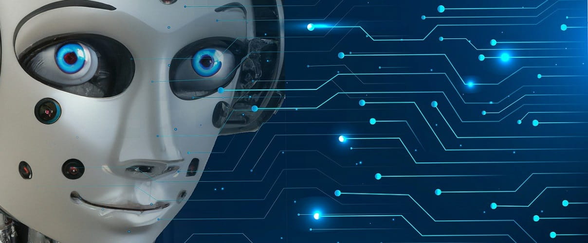 Roboterkopf und virtuelles Netzwerk Roboterkopf und virtuelles Netzwerk