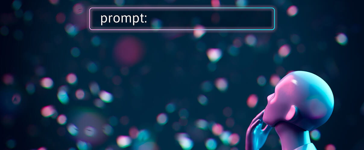 Roboter denkt über einen Prompt nach Roboter denkt über einen Prompt nach