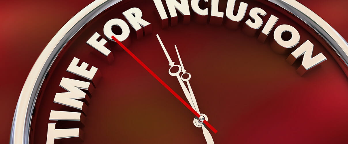 Uhr mit Zeiger auf Inclusion