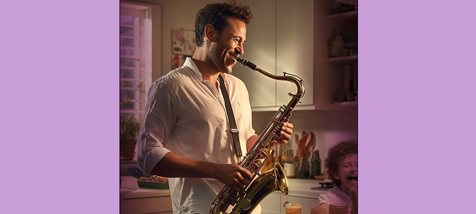 Saxophon spielender Vater