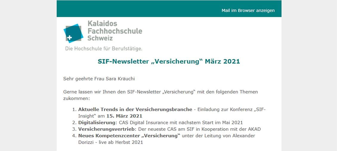 SIF Newsletter "Versicherung"