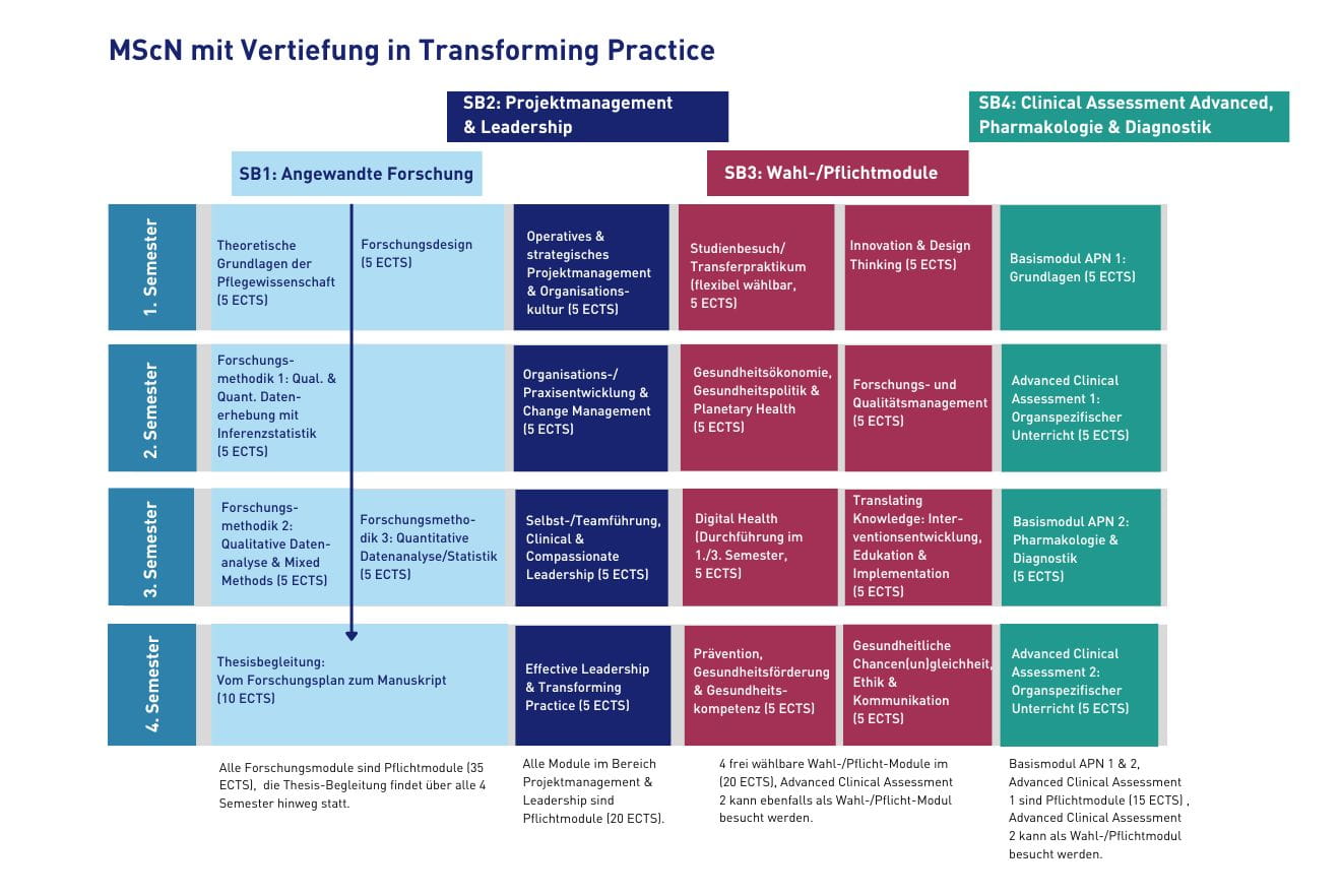 Wahl- und Pflichtmodule MScN Transforming Practice