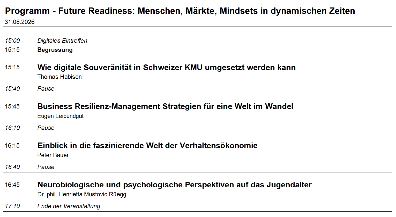 Programm Veranstaltung
