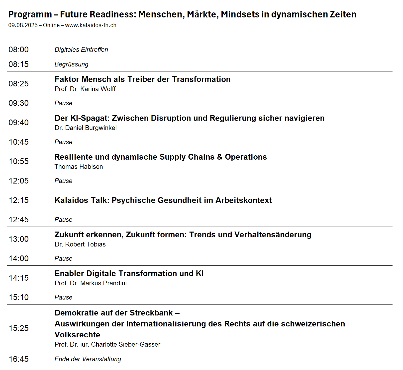 Programmübersicht Online Veranstaltung FutureReadiness