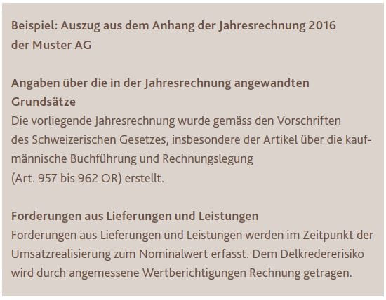 Beispiel für Angaben im Anhang der Jahresrechnung nach dem neuen Rechnungslegungsrecht