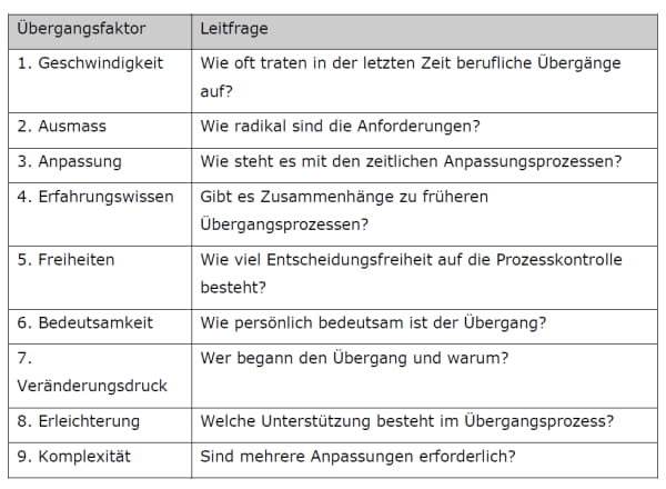 Übergangsfaktoren im Übergangsprozess