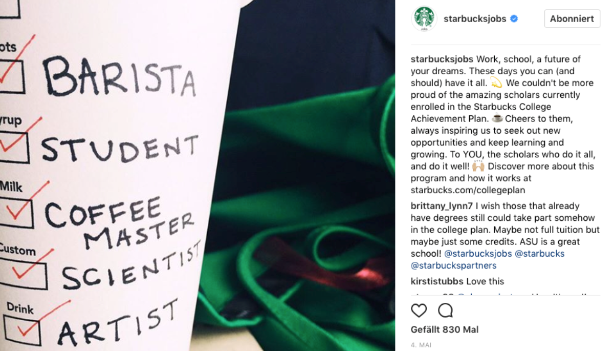 Starbucks Instagram Stellenanzeige