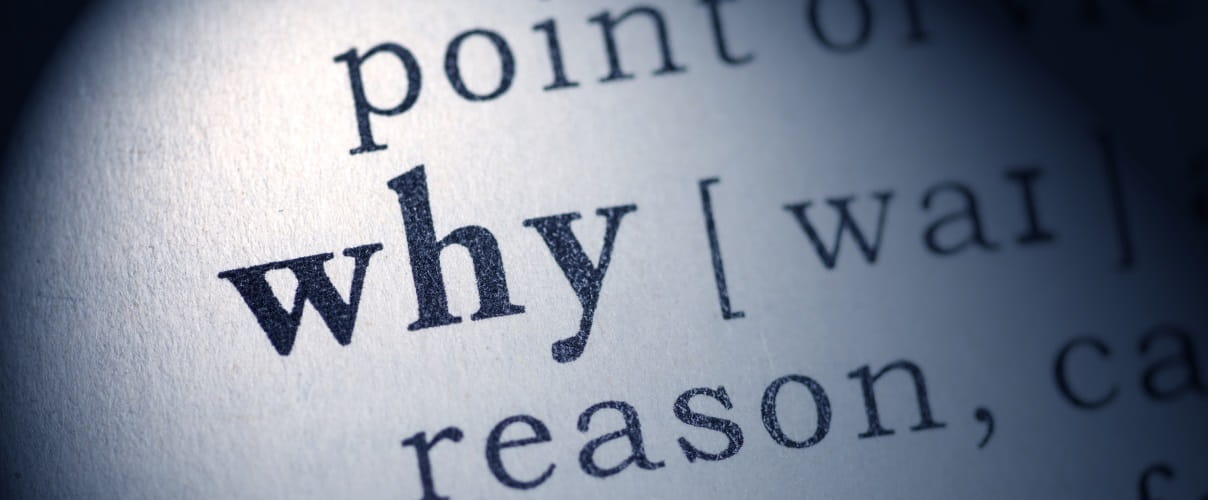Wort "why" Was ist der Beweggrund Ihres Unternehmens?