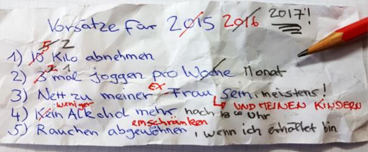 Abbildung eines Notizzettels mit guten Vorsätzen für 2017